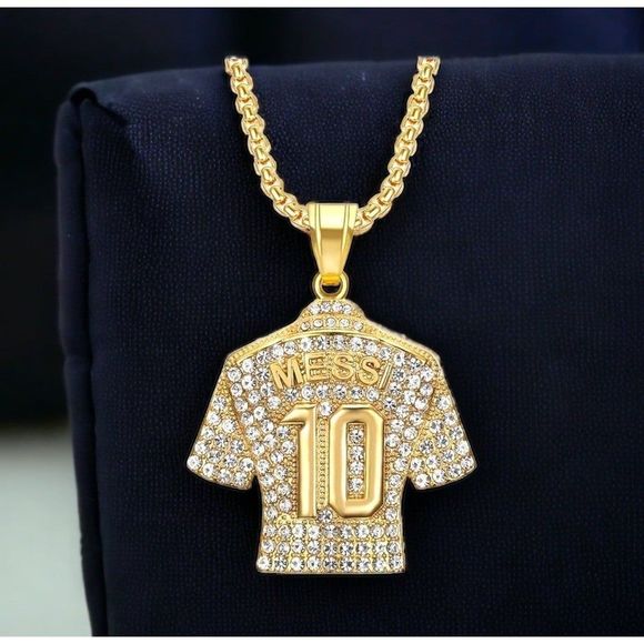 MESSI GOLD NECKLACE - SHINE WITH GOAT MESSI LM10 +FREE LEATHER BRACELET - Picture 3 of 6